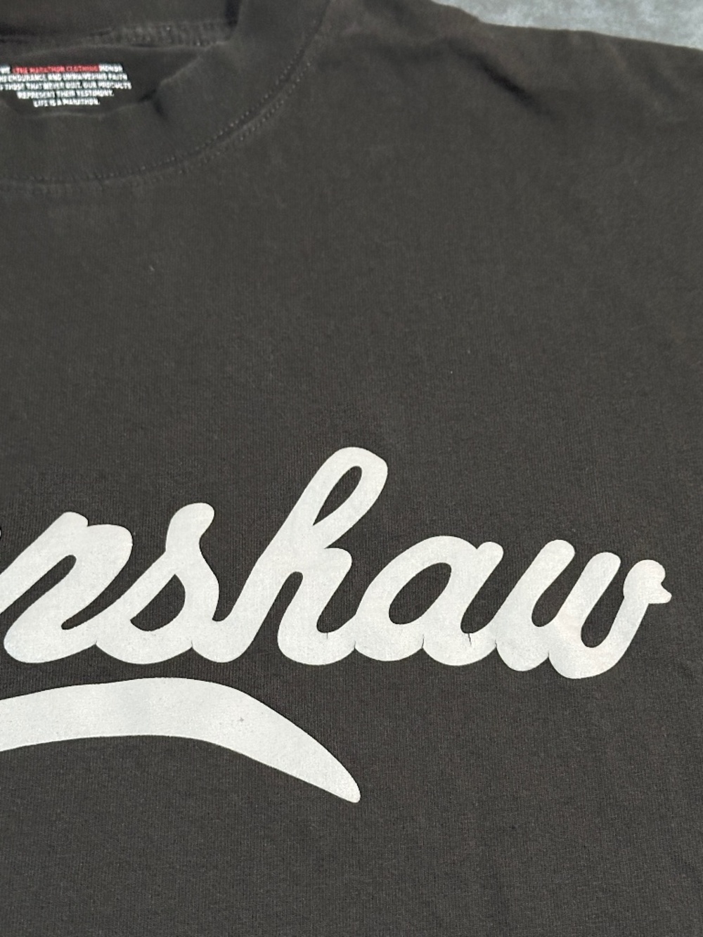 The Marathon Continues Clothing Crenshaw Script Logo Black/Grey T Shirt Size XL - Picture 2 of 9